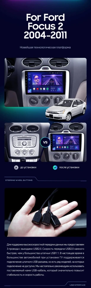 Штатная магнитола Teyes CC3 4/32 Ford Focus 2 Mk 2 (2004-2011) F2