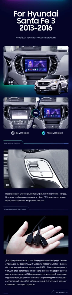 Штатная магнитола Teyes CC3L 4/32 Hyundai Santa Fe 3 (2013-2016) Тип-B